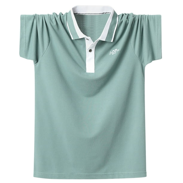 pstuiky camisetas camisas para hombre, Blusas casuales de manga corta con botones y cuello alto para hombre, de color liso ropa de hombre xxxxxxl