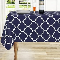 Rectangle Waterproof StainResistant Tablecloth Moroccan Design, Navy Blue & White, 60"x102", Ideal for Indoor/Outdoor Dining, Picnics, and Parties