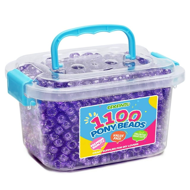 Gaganiu 1100+ Cuentas De Pony Con Purpurina, Cuentas Artesanales Para Hacer Joyas En Tarro, Cuentas De Pulsera, Cuentas Para Trenzas De Pelo, Cuentas De Pony De Plástico, Cuentas Kandi A Granel (Púrpu