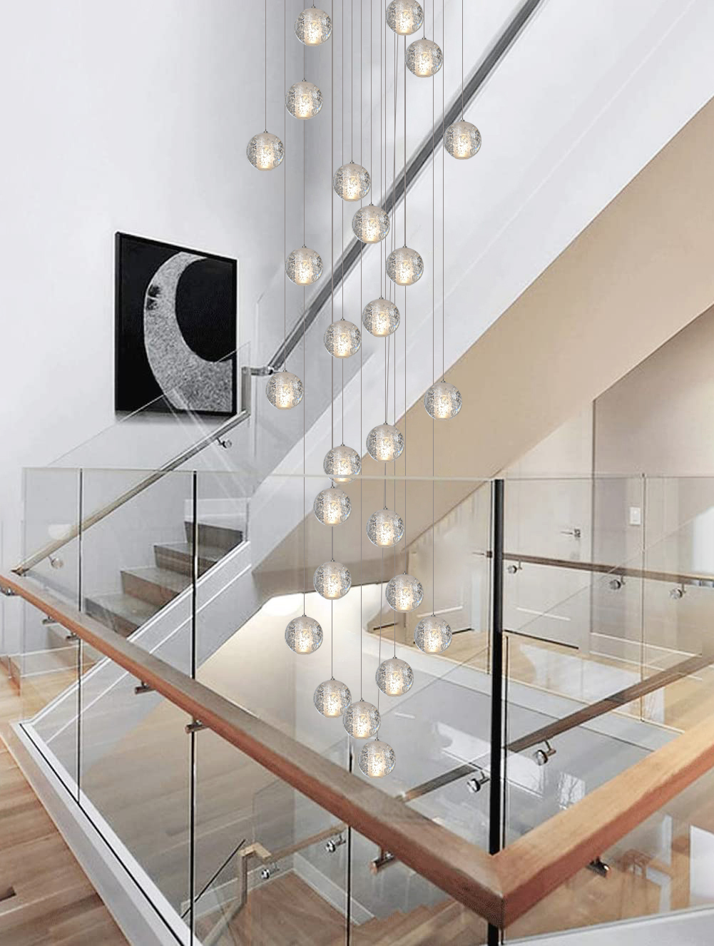 26 Lights Mini Chandelier Flush Mount High Ceiling Chandeliers for Living Stairwell Pendant Light Fixtures Crystal Bubble Lights Raindrop Modern Foyer Chandelier Lighting,LED Bulbs Included