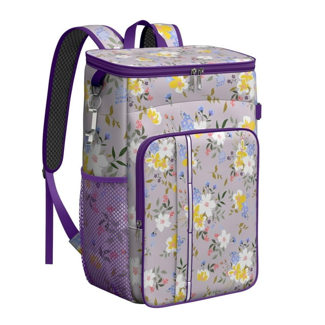 Romantic Rose and Peony Spring Pattern Insulated Cooler Backpack - 20L Soft Cooler with Padded Straps