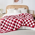thumbnail image 3 of Exclusivo Mezcla Checkered Knit Blanket for Bed Twin Size, Ultra Soft Cozy Fluffy Blanket, Lightweight Fuzzy Throw for Couch and Bed, Red, 60"x80", 3 of 9