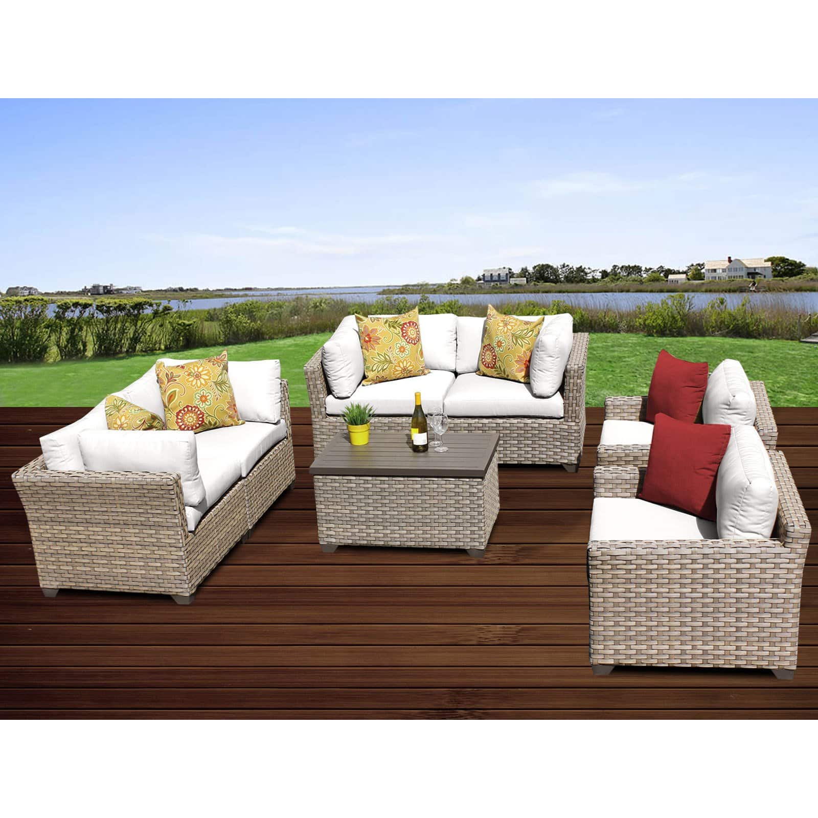 TK Classics Monterey Wicker 7 Piece Patio Conversation Set with Club Chair and 2 Sets of Cushion Covers - image 5 of 5