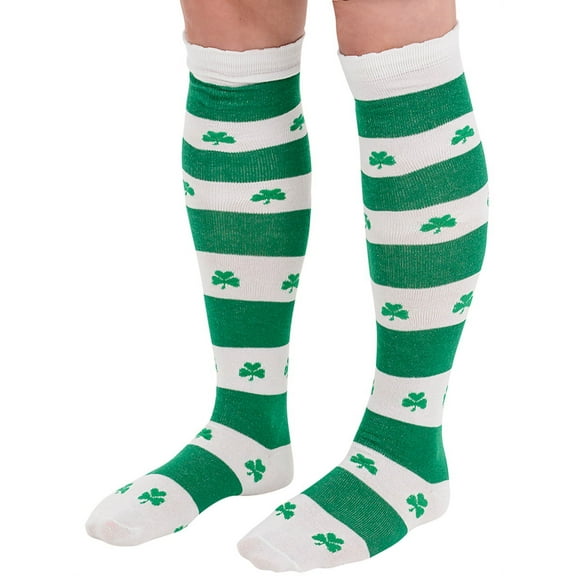 Rinco St Patrick's Day Shamrocks Knee-High Socks, Green White, Adult Size