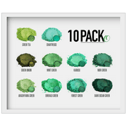 Green Mica Powder Pigment 10-Pack Set O - Colorant for DIY Arts and Crafts