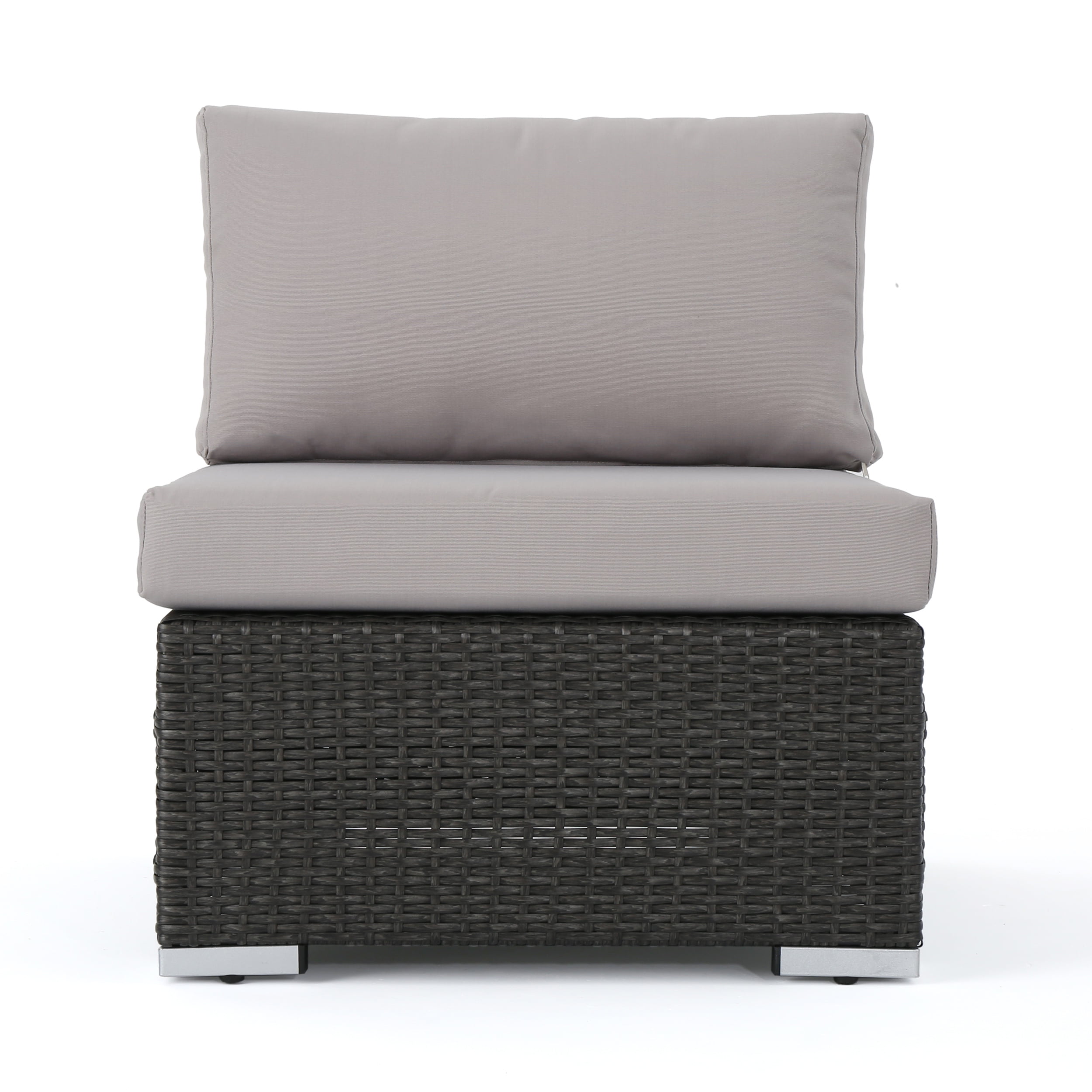 Sabrina Outdoor Grey Wicker Armless Sectional Sofa Seat With Water Resistant Cushions Set Of 1 Silver