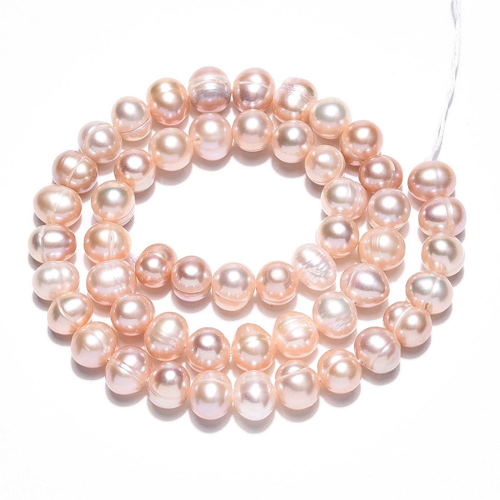 2 Strand Natural Cultured Freshwater Pearl Beads Strands Grooved Potato PeachPuff 6~7.5x7~8.5mm Hole: 0.7mm about 52~55pcs/strand