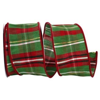 JAM Paper Grandisimo Plaid Dupioni Wired Edge Ribbon, Moss, 4in x