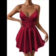 thumbnail image 1 of Vestido de Satén con Tirantes Finos para Mujer, Sin Mangas, Escote Bajo, Sin Espalda, Mono Corto de Fiesta. Vino Tinto XS, 1 of 10