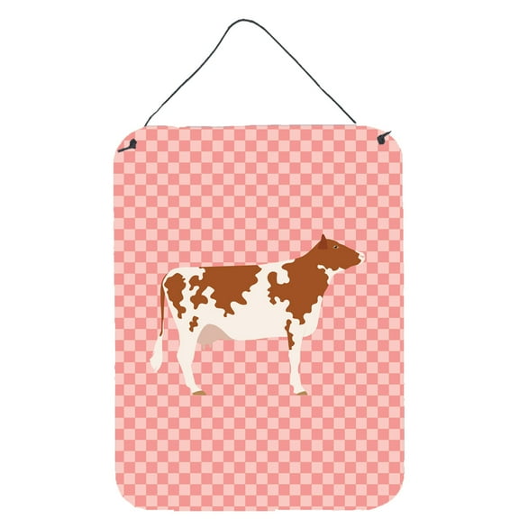 Caroline's Treasures BB7827DS1216 Ayrshire Cow Pink Check Wall or Door Hanging Prints, 12x16, multicolor