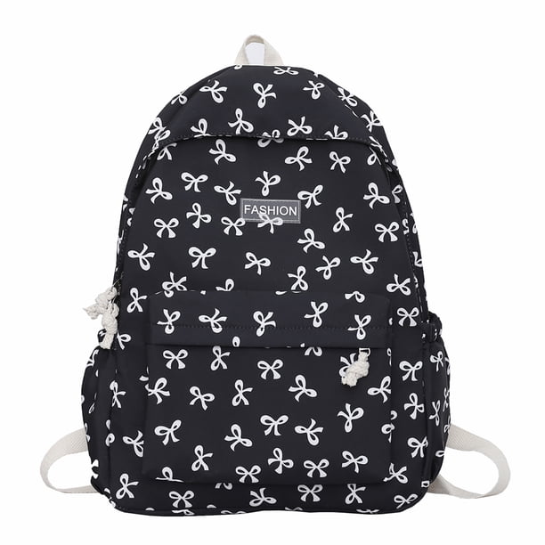 Daypack Bookbag Nylon Bow Impreso para Niñas Mujeres Correa Ajustable Mochila