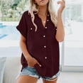 thumbnail image 2 of Kovlvoll Short Sleeve Shirts for Women Casual Summer V Neck Button down Shirt Solid Color Loose Tops with Pockets, 2 of 7