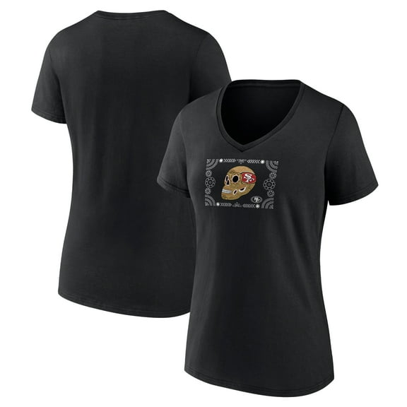 Women's Black San Francisco 49ers Sugar Skull V-Neck T-Shirt