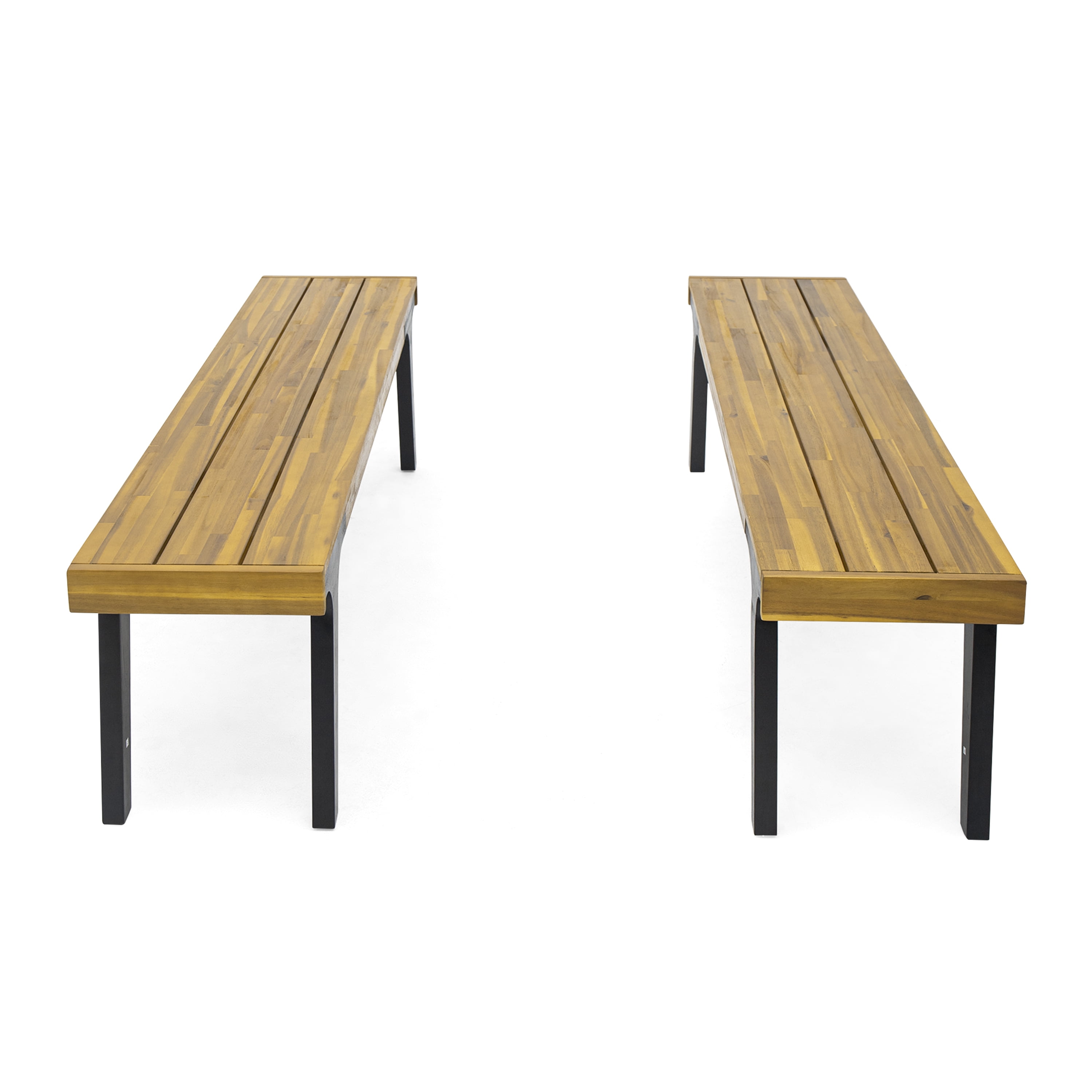 Outdoor Dining Bench Set of 2, Acacia Wood Slatted Rest Bench for Patio Garden, Teak