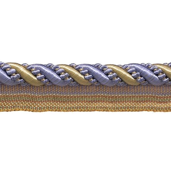 7/16" (1cm) Large Shiny Decorative Twisted Rope Cord with Lip | Cord Trim # 0716I2,, Periwinkle Gold #5080 (Light Gold, Yellow Gold, Purple Blue) Sold By The Yard (36"/3 ft/0.9m)