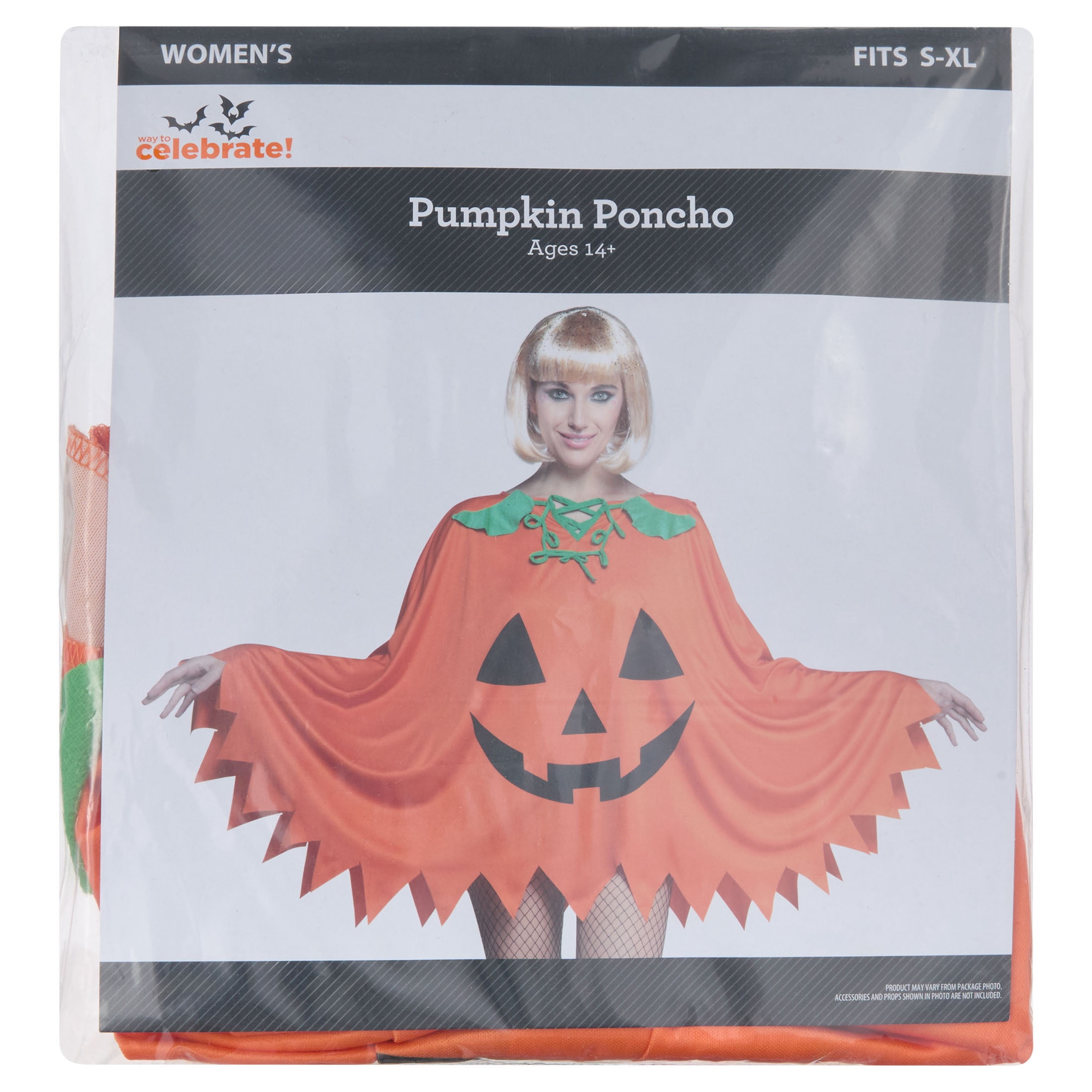 Pumpkin Poncho Costume Accessory for Adults, Orange and Black, S-XL, Halloween by Way To Celebrate