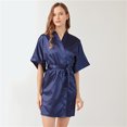 thumbnail image 2 of Solid Color Short Kimono Satin Bathrobe Silky Bride and Bridesmaid Robe, 2 of 8