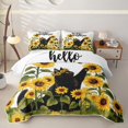 thumbnail image 2 of Manfei Rustic Kitten Bed Spread Queen, Kawaii Farmhouse Sunflower Queen Coverlet Set, Black, 3-Piece, 1 Quilt and 2 Pillowcases, 2 of 7