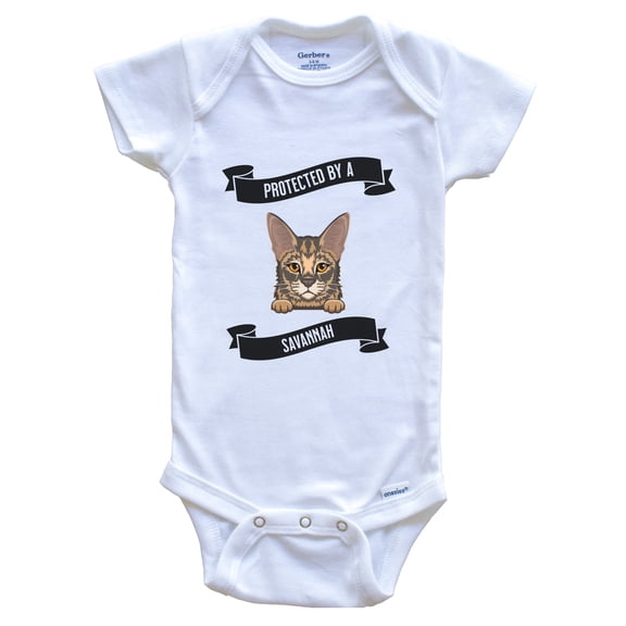 Protected By A Savannah Cat Cute Kitten Baby Bodysuit, 0-3 Months White