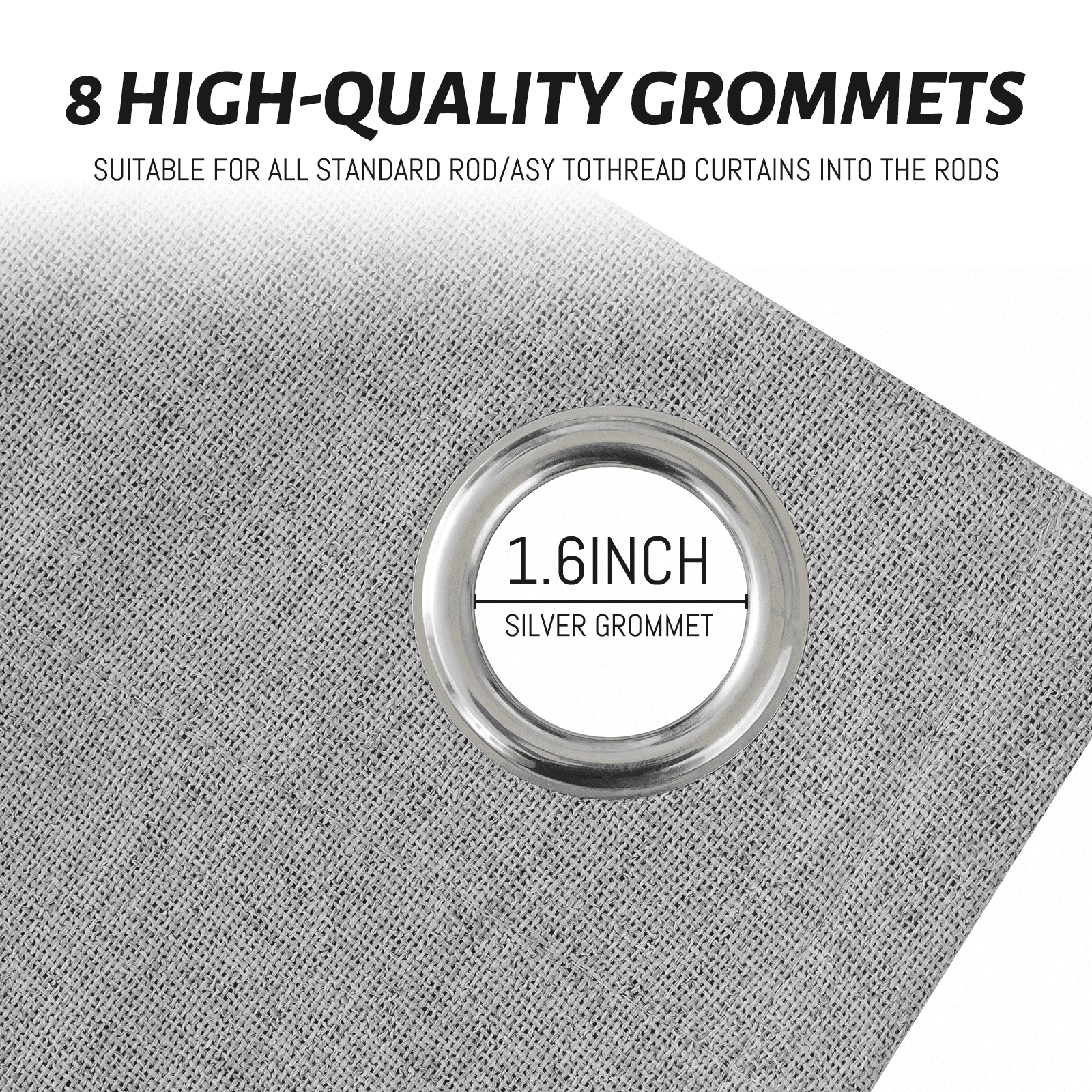 Yakamok Dove Grey Linen Curtains 100% Blackout 84 Inches Long,Room Darkening Textured Curtains for Living Room Thermal Grommet Bedroom Curtains 2 Panels with Greyish White Liner