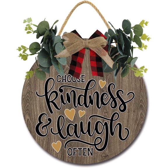 Eveokoki 12" Choose Kindness And Laugh Door Sign Plaque,Welcome Wall Hanging Signs Front Door Decor Home Decorative Door Sign Wooden Plaque Hanger for Bedroom Porch Yard
