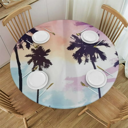 

Orinice Palm Tree Silhouette Round Table Cover Stain Resistant Washable Indoor Outdoor Tablecloth Kitchen Dining Wedding Parties Picnic Farmhouse 100% Polyester Fiber 31-35