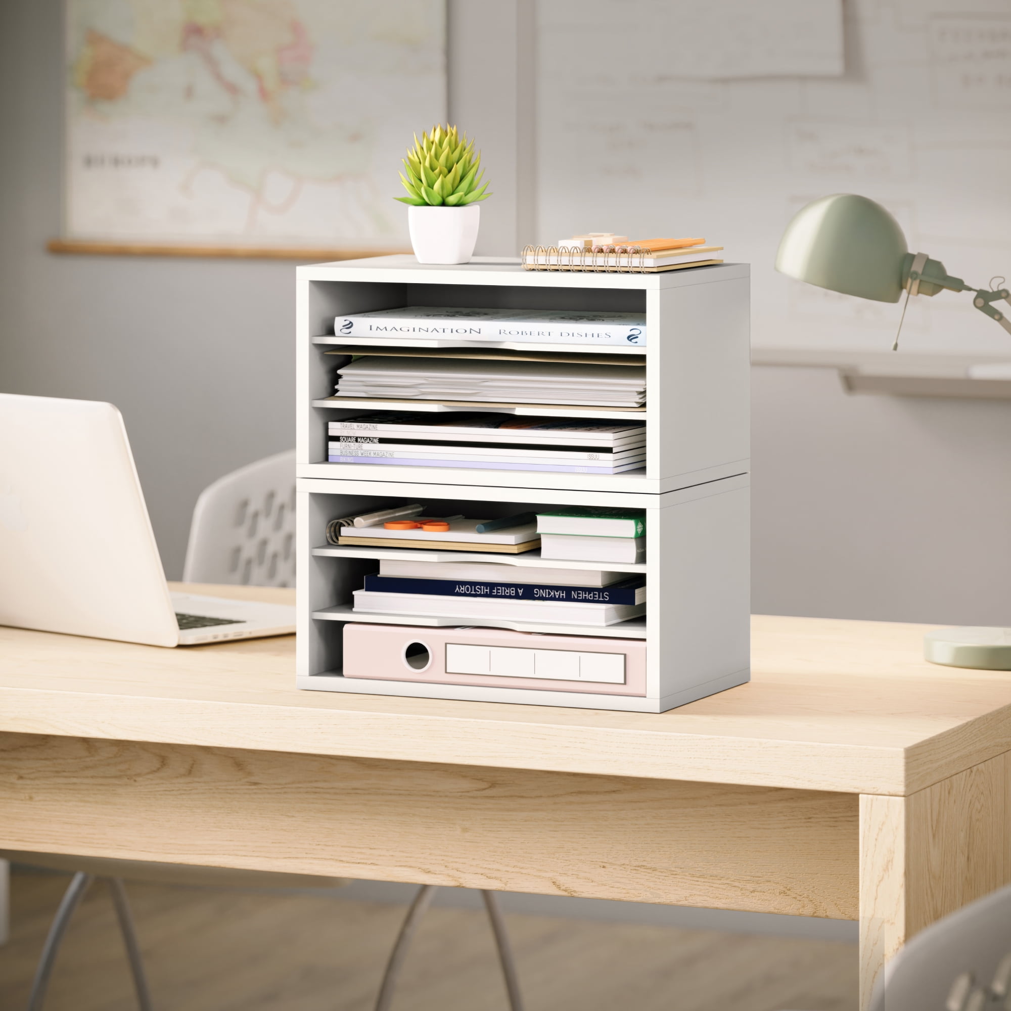 Ballucci 3-Tier Stackable Paper Organizer, Office Desk Organizer, Document Holder, White