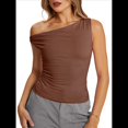 thumbnail image 2 of Tops de Verano con Hombros Descubiertos para Mujer, Camisetas para Salir, Top Corto Sin Mangas, Ropa de Moda, Conjuntos de 2025 Color Café S, 2 of 8