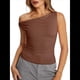 thumbnail image 2 of Tops de Verano con Hombros Descubiertos para Mujer, Camisetas para Salir, Top Corto Sin Mangas, Ropa de Moda, Conjuntos de 2025 Color Café XS, 2 of 8