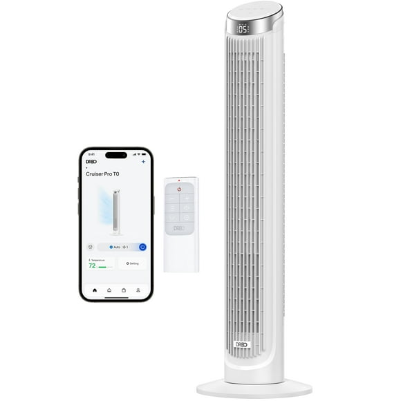 Dreo Ventiladores de torre inteligentes que soplan aire frío, ventilador de pie para dormitorio, oscilación de 90°, ventilador de piso silencioso de velocidad de 26 pies/s con control remoto, temporiz