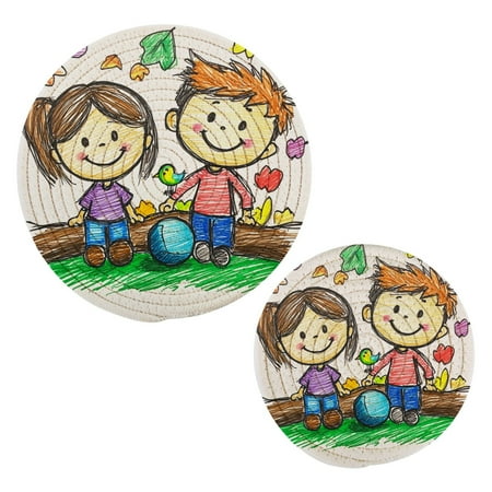 

Children Playing Ball Cotton Braided Potholders 2 Pack Heat-Resistant Pads 7.09 and 9.45