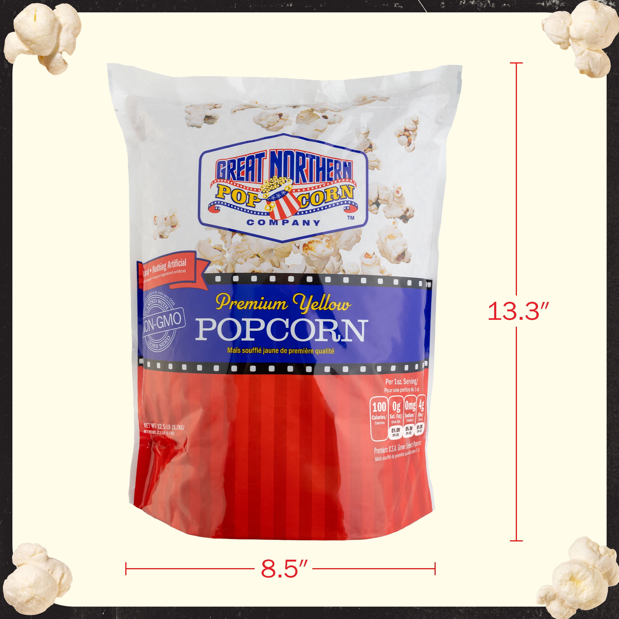 Great Northern Popcorn Yellow Popcorn Kernels Bulk Resealable 12lb Bag - Non-GMO Premium Popcorn