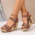 thumbnail image 2 of Dakaela Women's Platform Wedge Sandals Open Toe Ankle Strap Summer Dressy Shoes Cork Slip on Wedding Party Dressy High Heeled Sandal Size 6-10 Brown, 2 of 9