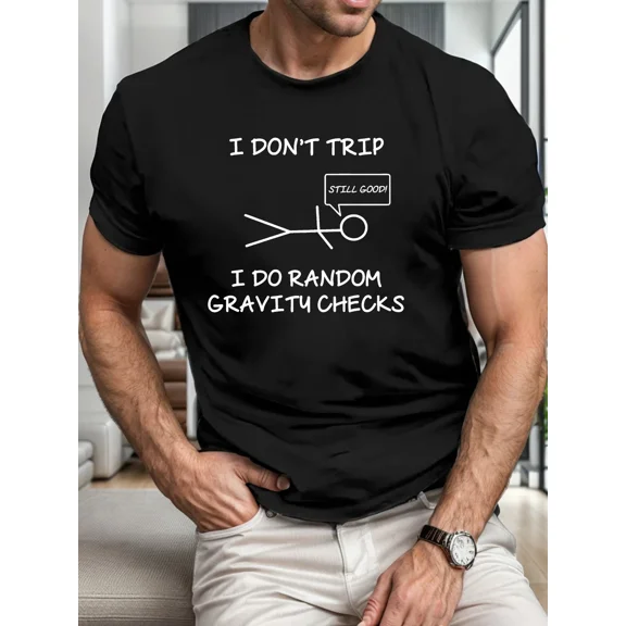[I Don't Trip, Minimalist T-shirt] Men's Round Neck Short Sleeved Shirt - M