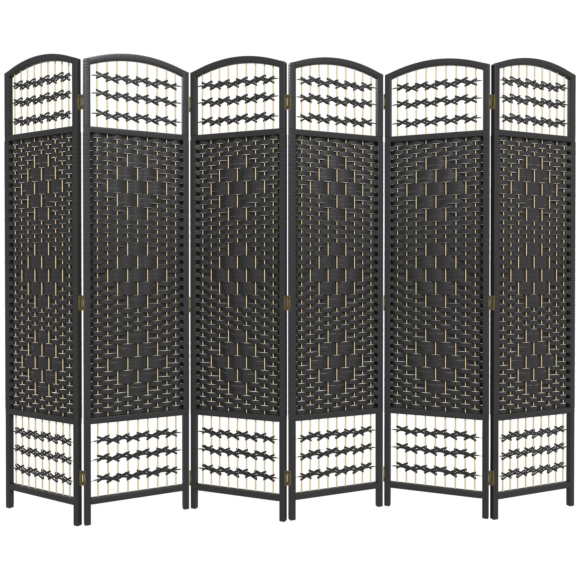 Privacy Screen HOMCOM 6 Panel Room Divider, Folding Privacy Screen, 5.6' Room Separator, Wave Fiber Freestanding Partition Wall Divider, Black,Partition Screen