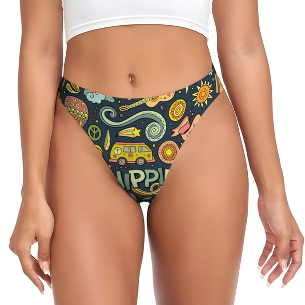 Balery Colorful Hippie Tangas de Algodón para Mujer con Estampado – Ropa Interior Sexy, Transpirable, G-string-4X-Large