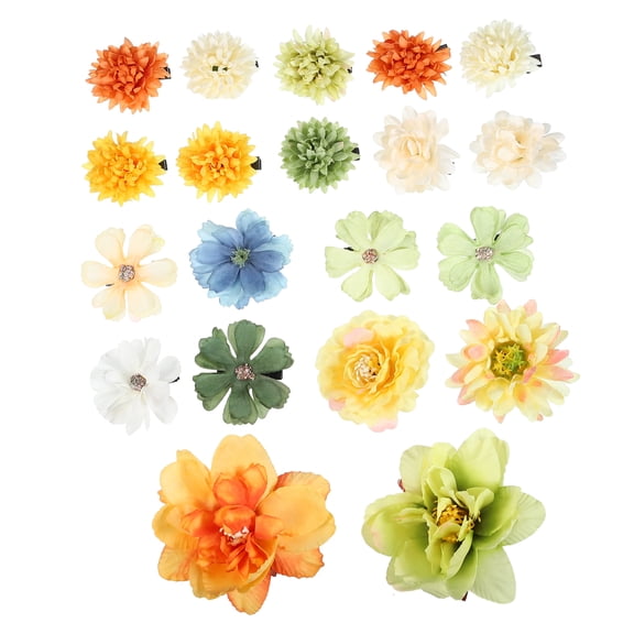 Unique Bargains Women's Fake Flowers Hair Clips Yellow Green 20 Pcs