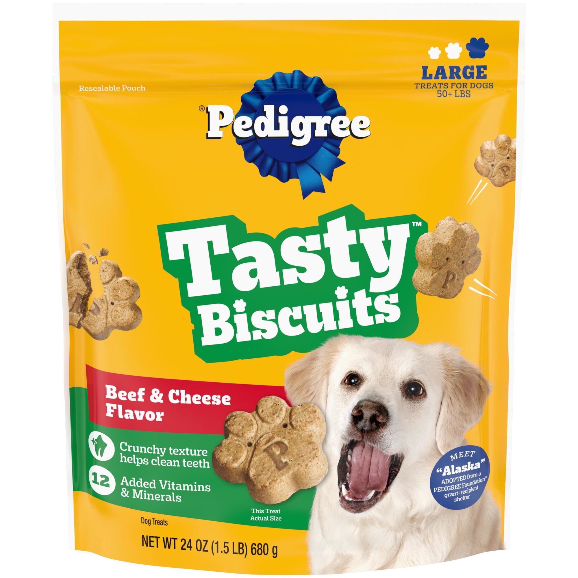 Pedigree Tasty Biscuits Large Dog Treats, Beef & Cheese Flavor, 24-oz Bag