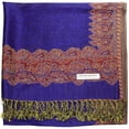 thumbnail image 4 of Falari Women's Large Double Layered Pashmina Shawl Wrap Border Pattern Scarf Royal Blue, 4 of 4