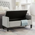 thumbnail image 2 of PORKISS Velvet Storage Bench, Upholstered Tufted Button Storage Ottoman with Nails Trim, Modern End of Bed Seat with Armrest for Living Room, Bedroom, Entryway, Gray, 2 of 9