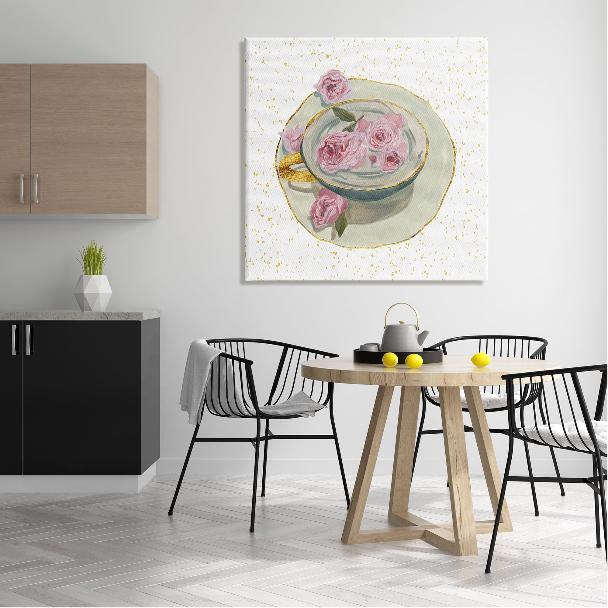 Stupell Industries Glam Petals Teacup Food & Beverage Painting Gallery Wrapped Canvas Art Print Wall Art, 36 x 36