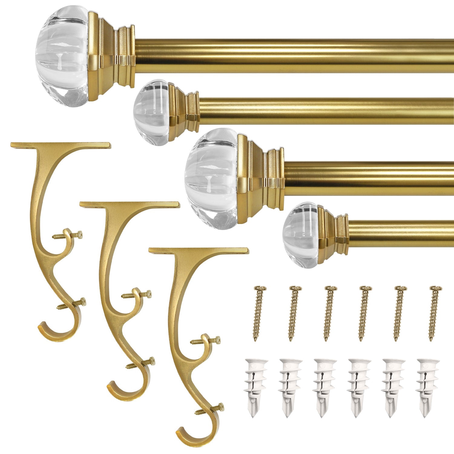 Lumi 72 in. - 144 in. Telescoping 1 in. Double Curtin Rod Kit in Champagne with Crystal Square Finials