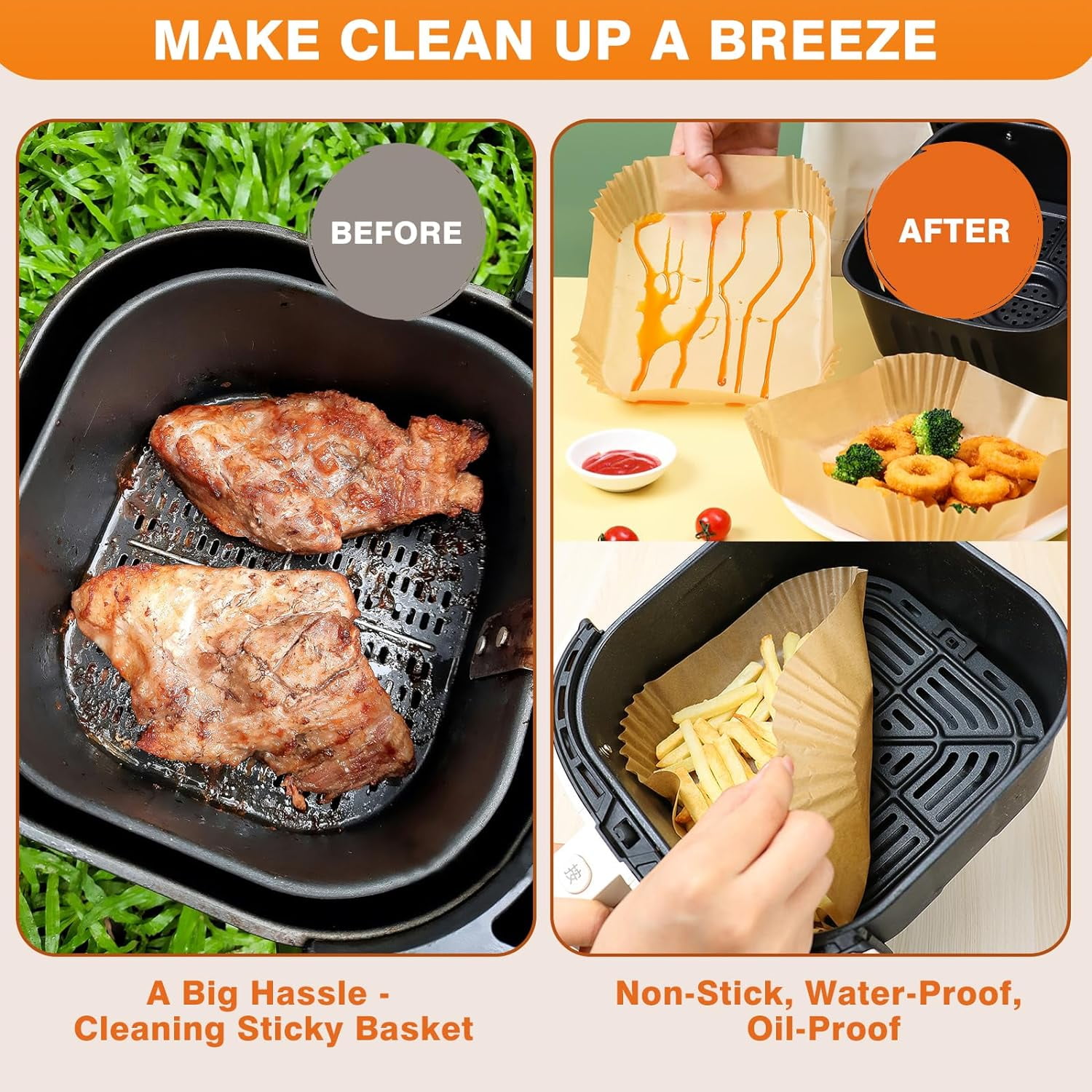 JJEAN-Vailnd Air Fryer Liners Disposable, 100Pcs 9 Inch Max Xl Large Cooker Airfryer Paper Liners, Oil Proof Parchment Sheets Square Basket Baking Liner for 8/10/11/12 QT Air Fryer Microwave
