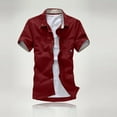 thumbnail image 3 of IYTR Mens Shirts Summer Slim Fit Daily Work Shirts Casual Comfy Solid Color Fashion Button-up Turndown Collar Short Sleeve T Shirts Wine L, 3 of 4