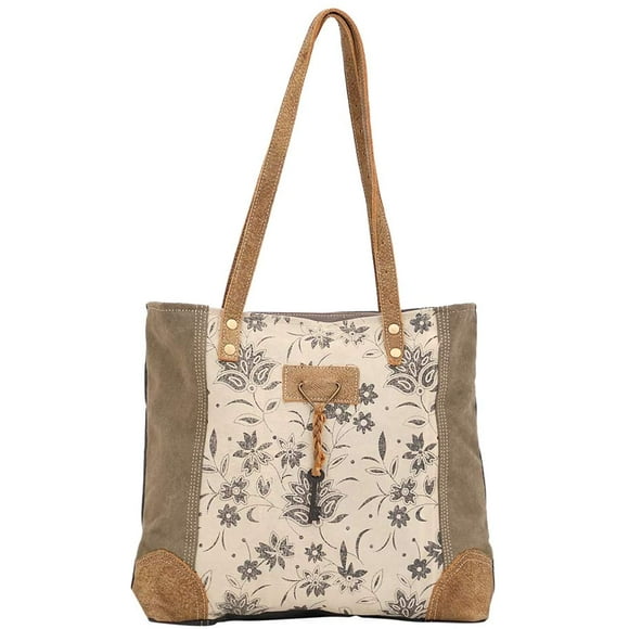 Bolsa Myra Bag Unique Key de lona reciclada y piel de vacuno, color marrón