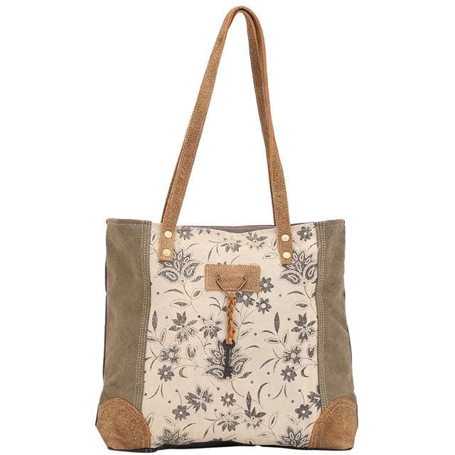 Bolsa Myra Bag Unique Key de lona reciclada y piel de vacuno, color marrón