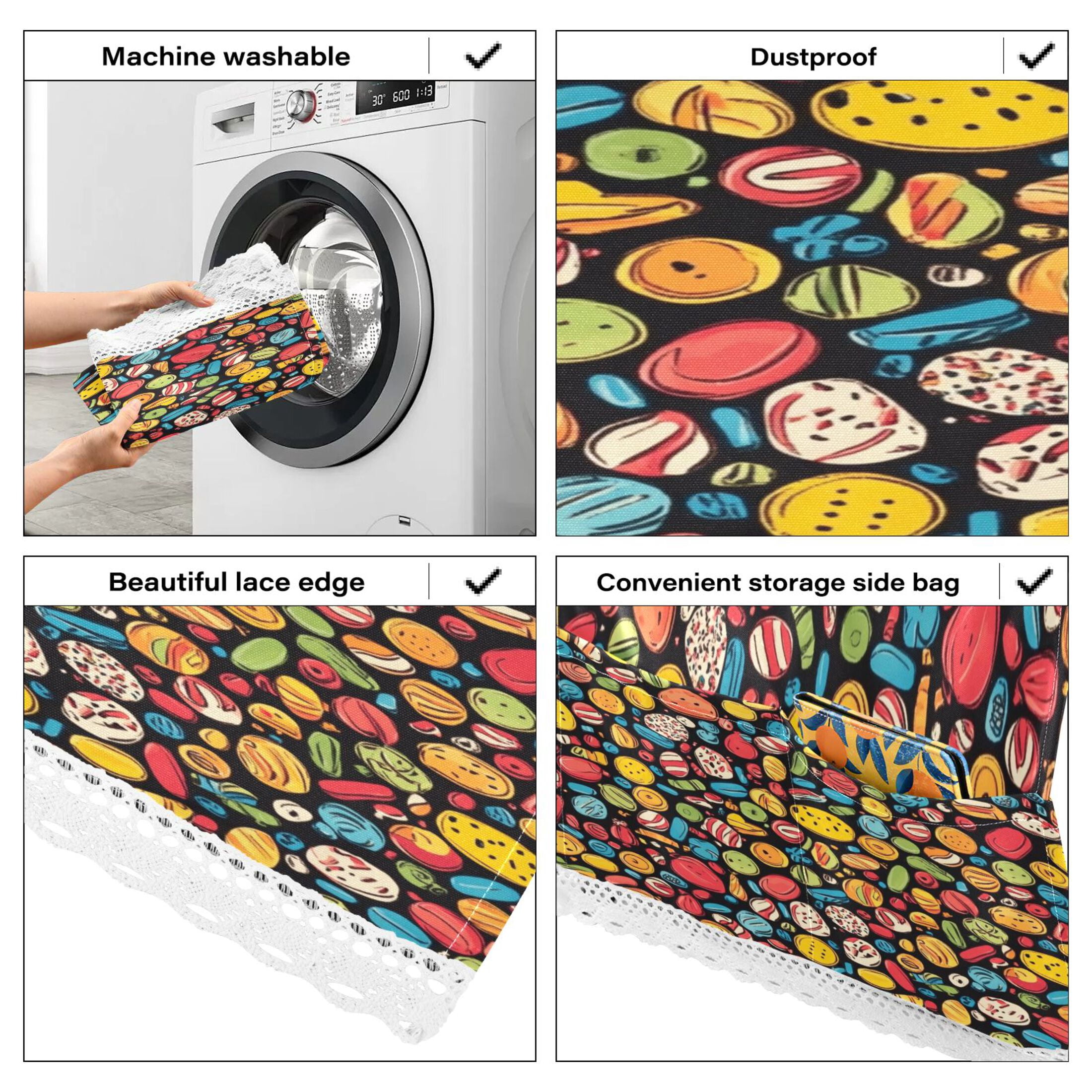 Snacks PatternWasher and Dryer Covers Dust-Proof and Oil Resistant Fridge Cover with 4 Storage Pockets Washing Machine Top Cover for Laundry Kitchen Home 51.2 x 22 In