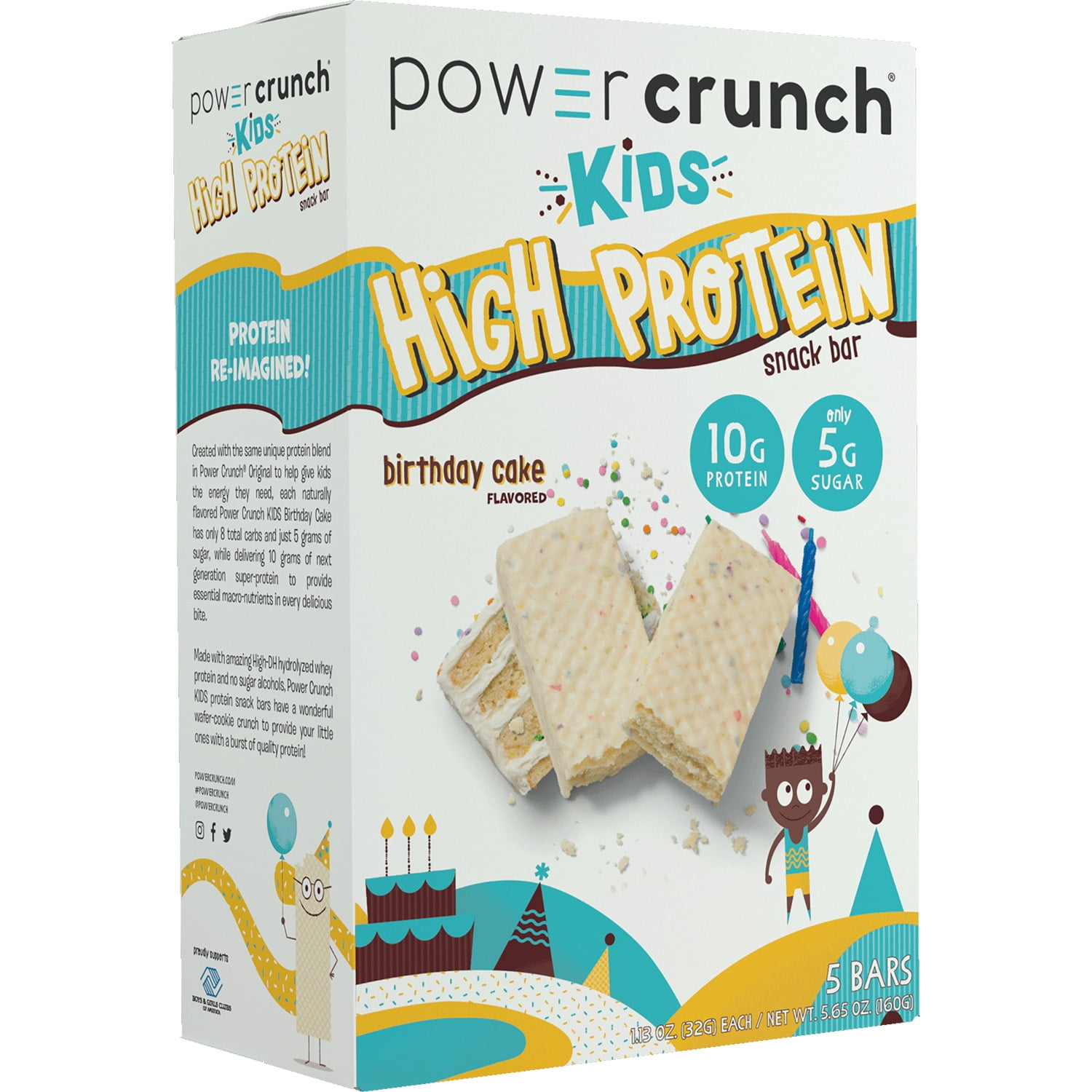 Power Crunch KIDS High Protein Birthday Cake Flavored Snack Bar, 5.65 oz, 5 count