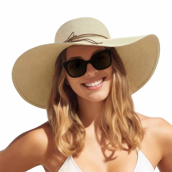 Women's Sun Straw Hat Wide Brim Floppy Foldable Hats Beach Travel Summer Hat UPF 50