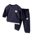 thumbnail image 2 of Eltusu Toddler Boys Cotton Outfit Sets, Loose Fit Long Sleeve Two Pieces Tops and Pants Set Dark Blue Size 3 T, 2 of 3